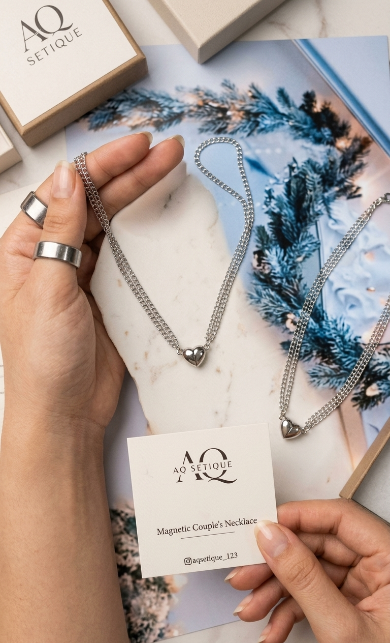 Magnetic Couple's Heart Necklace | Matching Couple Necklace | Aqsetique