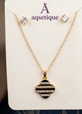 Noir Clover Jewelry Set | Black Pendant Necklace & Stud Earrings | Aqsetique