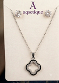 Celeste Clover Jewelry Set | Silver-Tone Open Clover Necklace & Stud Earrings | Aqsetique