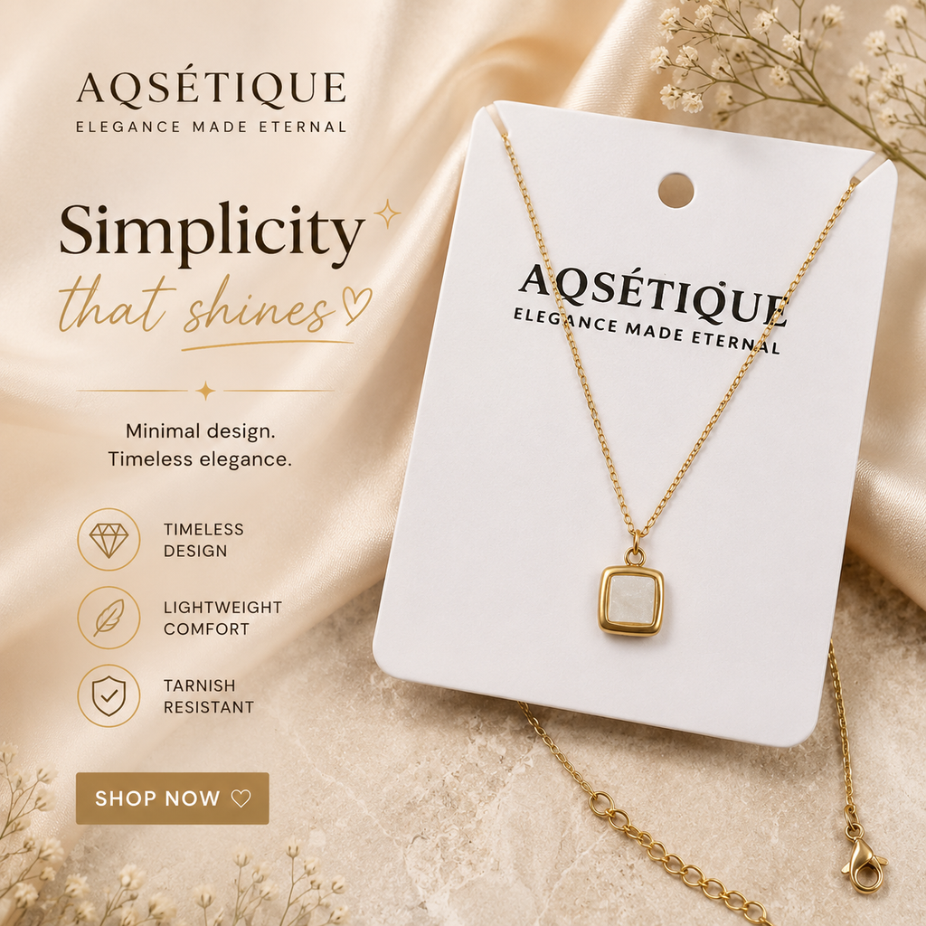 Simplicity Square Pendant Necklace – Golden Minimalist Artificial Jewellery