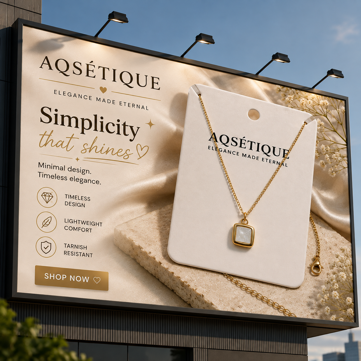 Simplicity Square Pendant Necklace – Golden Minimalist Artificial Jewellery