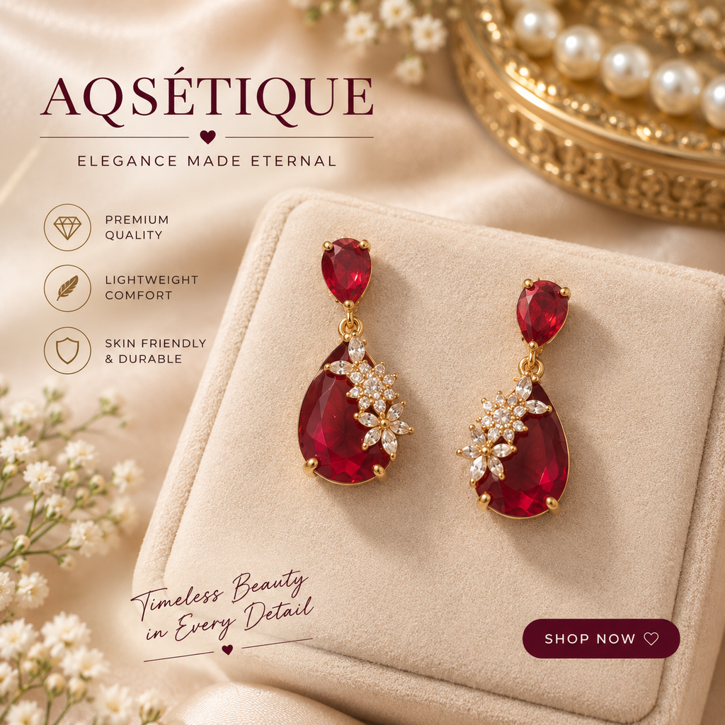 Maroon Teardrop Floral Earrings