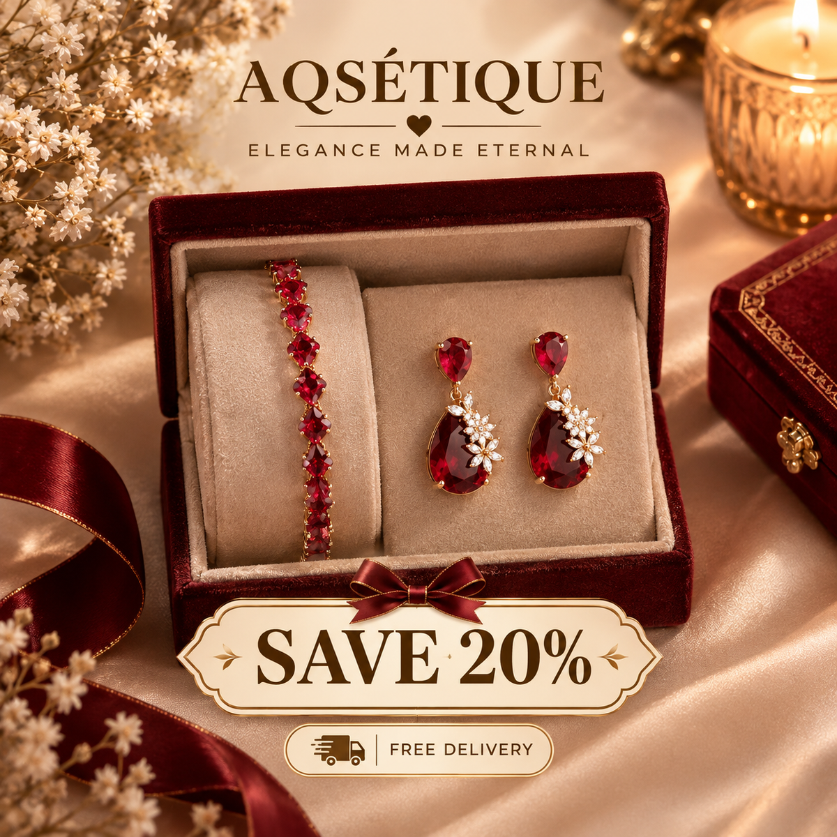 Ruby Bracelet + Ruby Earrings Bundle