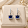Sapphire Blue Halo Drop Earrings