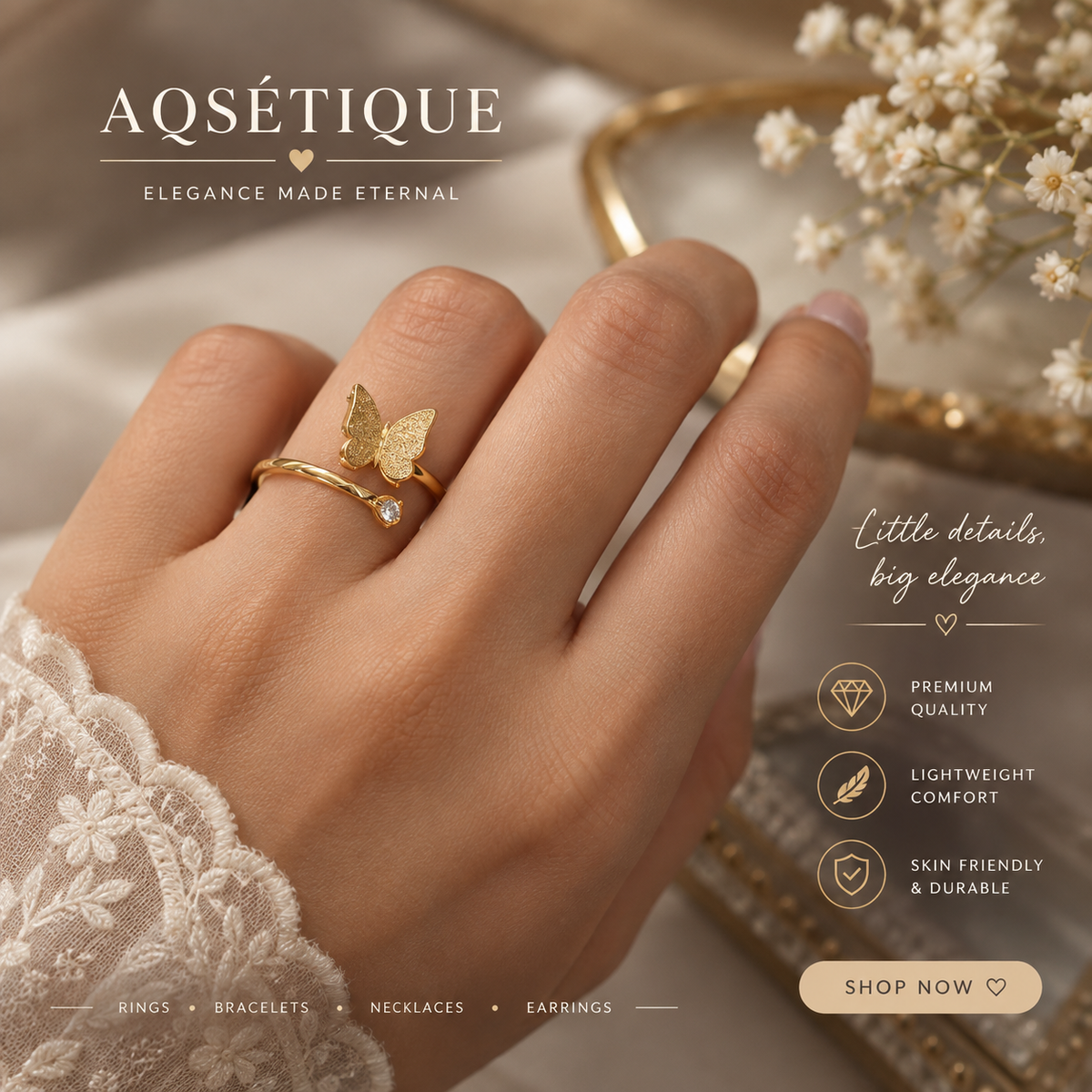 Golden Butterfly Wrap Ring