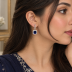Sapphire Blue Halo Drop Earrings