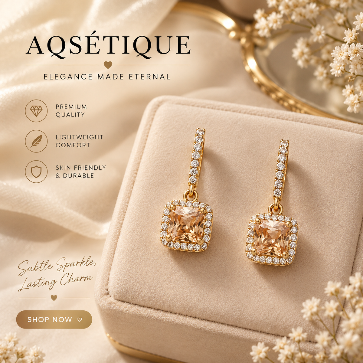 Champagne Gold Halo Drop Earrings