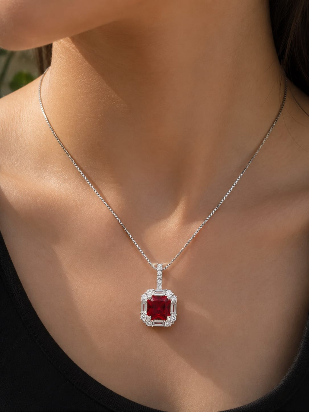 Ruby Halo Jewelry Set — Necklace & Earrings