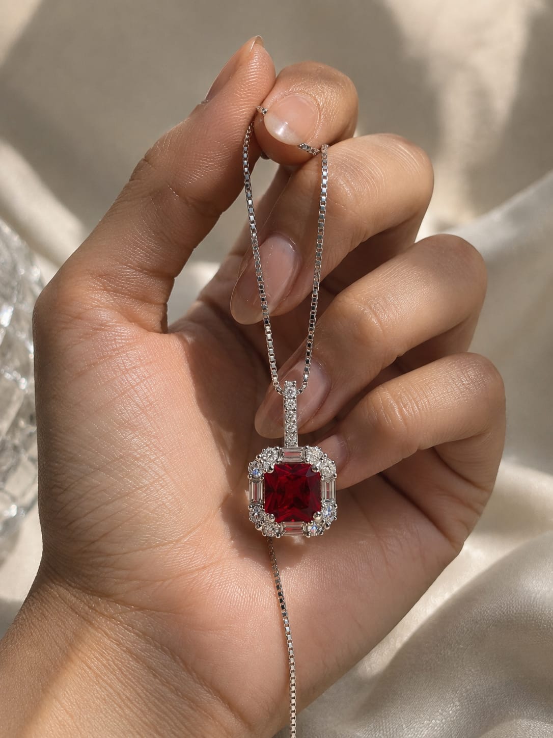 Ruby Halo Jewelry Set — Necklace & Earrings