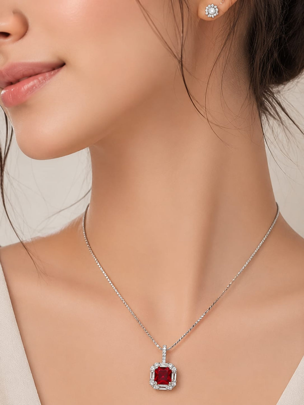 Ruby Halo Jewelry Set — Necklace & Earrings
