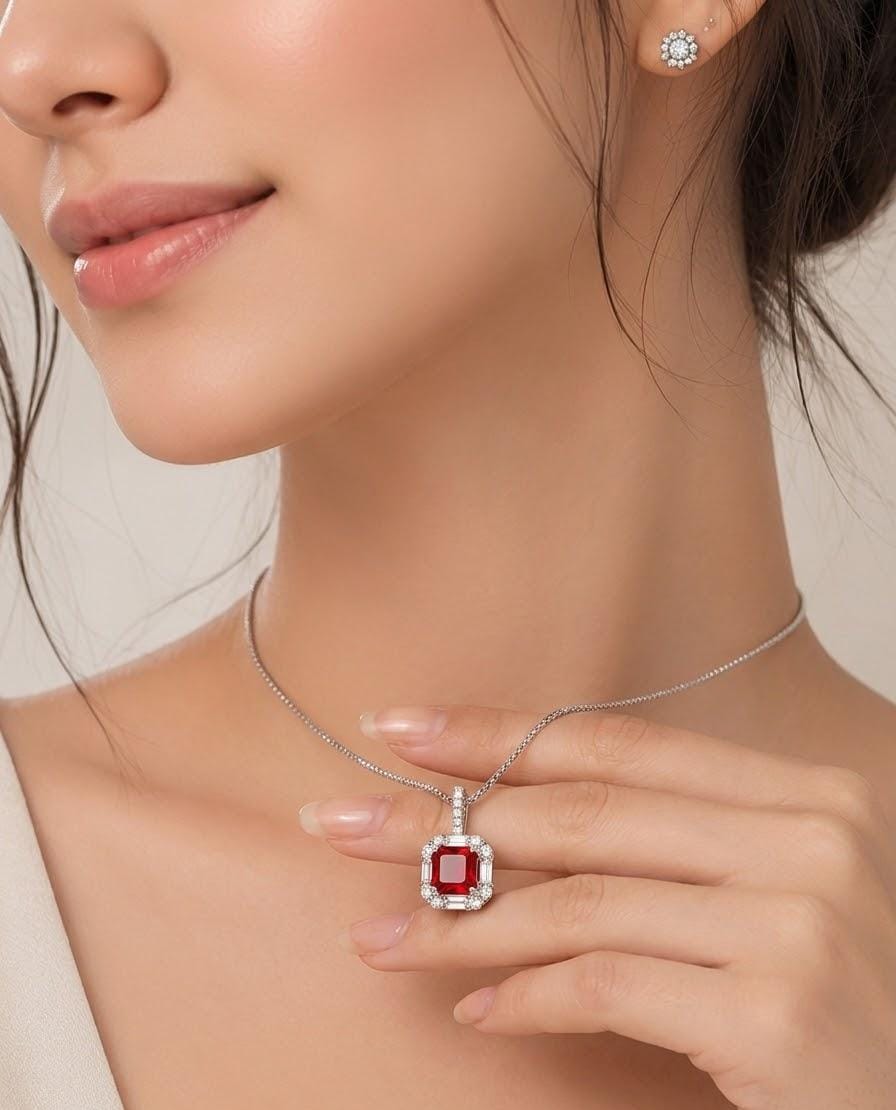 Ruby Halo Jewelry Set — Necklace & Earrings