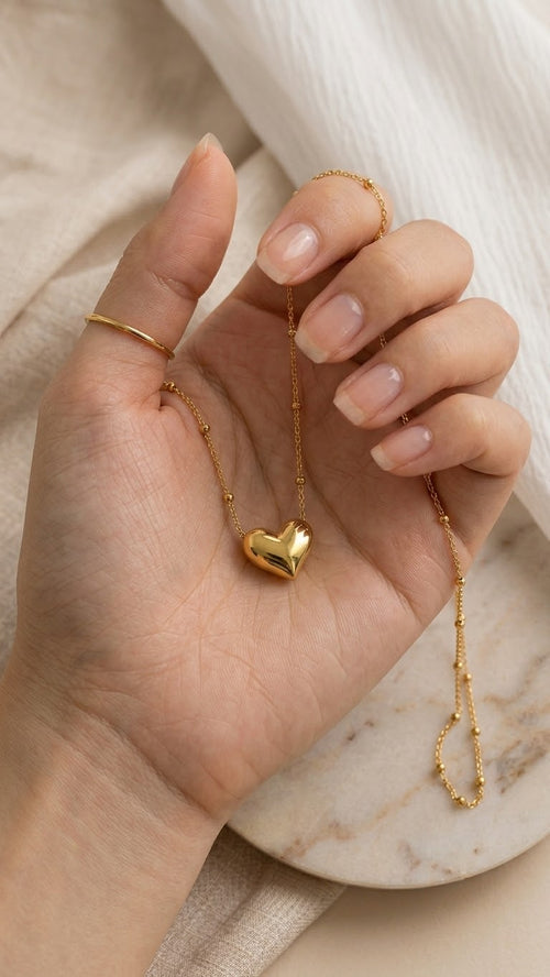 Golden Heart Pendant Necklace – Minimalist Artificial Jewellery