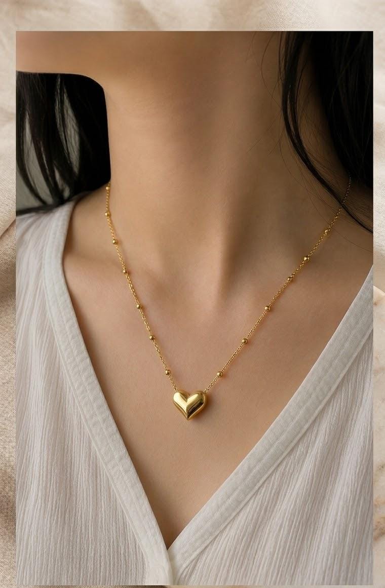 Golden Heart Pendant Necklace – Minimalist Artificial Jewellery