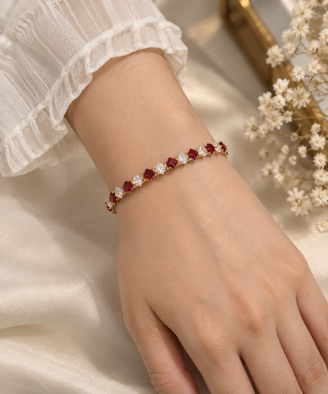 Ruby Red Crystal Tennis Bracelet