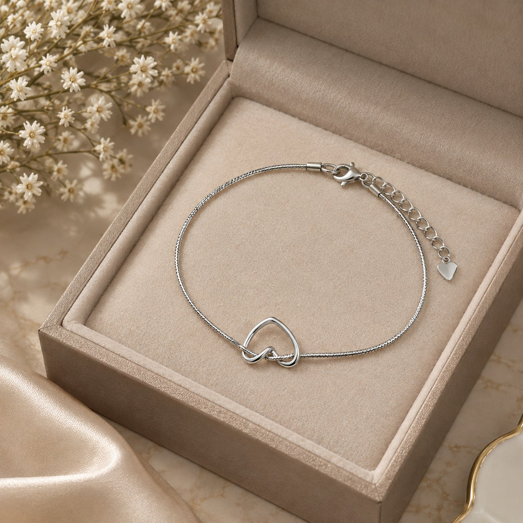 Silver Open Heart Bangle Bracelet