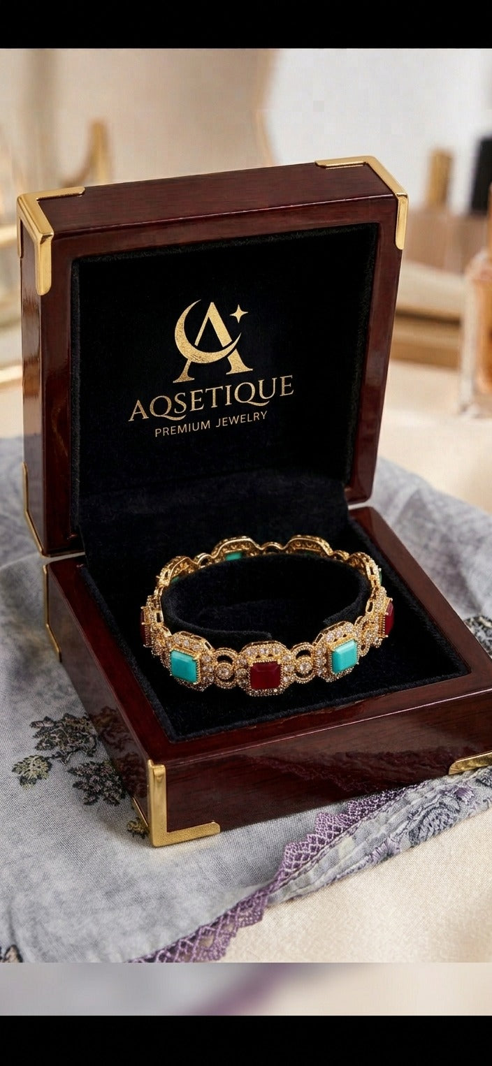 Turquoise & Ruby Gold Bracelet