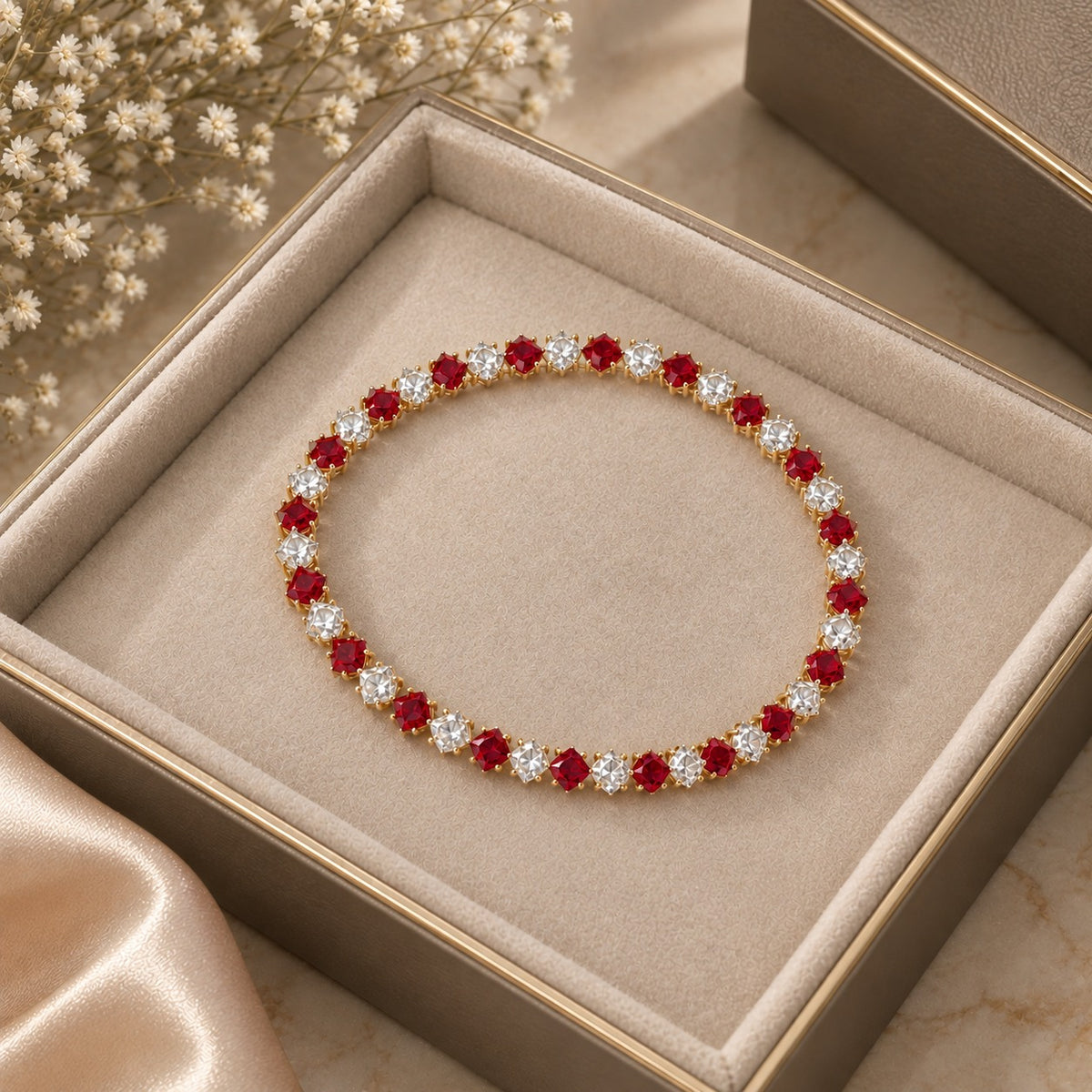 Ruby Red Crystal Tennis Bracelet