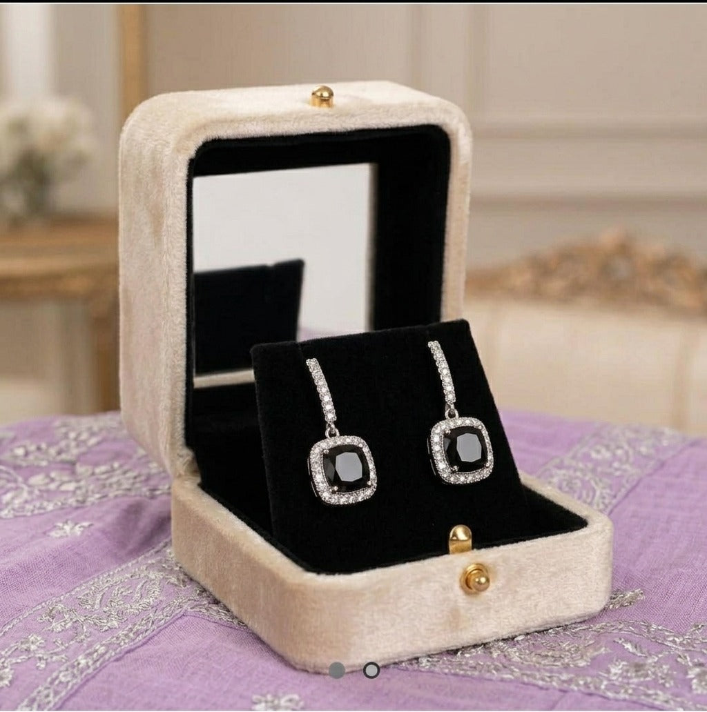 Sapphire Blue Halo Drop Earrings