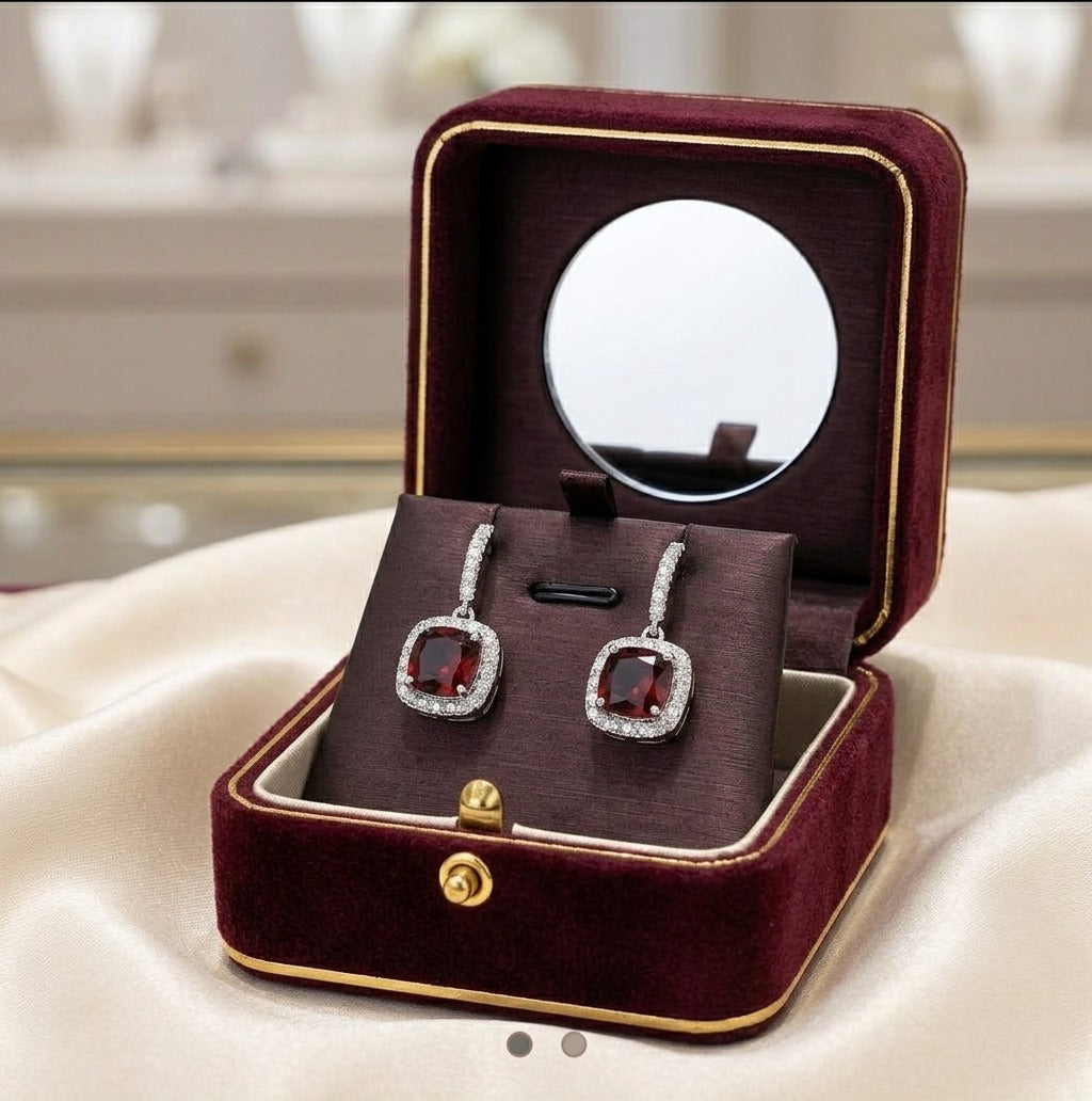 Maroon Halo Drop Earrings