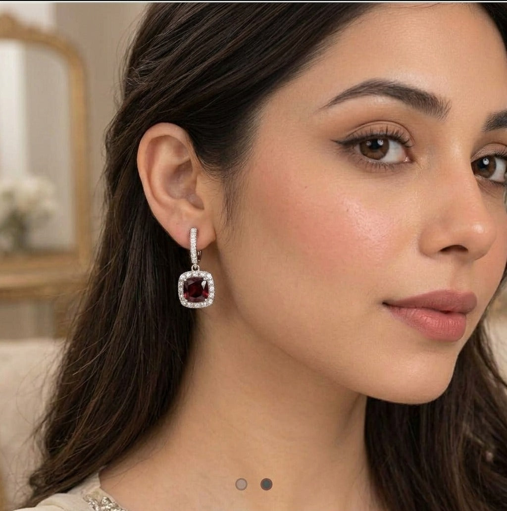 Maroon Halo Drop Earrings